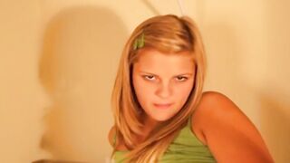 Raunchy blonde teens vibrators her pink snatch raw