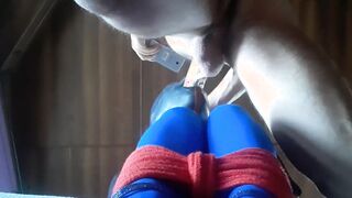 Tied and hooded taking long penis on her mouth oral cumshot