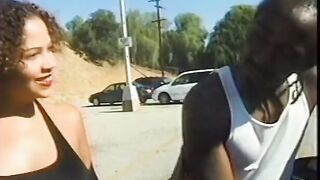 Curly haired woman asks her friend to drill her wide snatch
