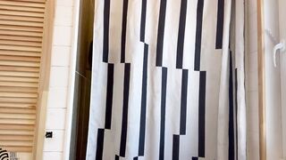 Hot dark haired gets oiled into the shower