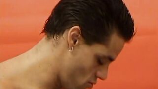 BBW dark hair has 3some with 2 muscular bi-curious males