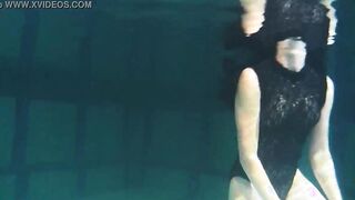 Lesbians and solo girls make out underwater