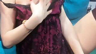 Touching slender breasts and snatch with lingerie BEAUTY