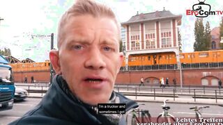 Huge german Blonde with natural melons pick up for a
