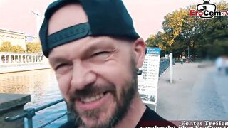 Chubby ebony haired Mom with tiny melons outdoors pick up