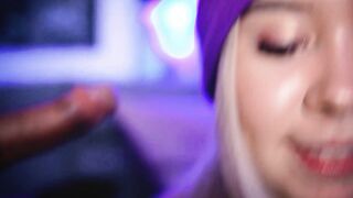 Bombshell blonde blows then ride her BF's rough dick on