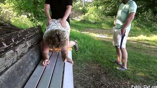 Jessica plowed and creampied by strangers inside the park