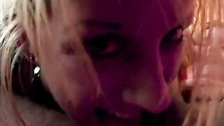 Lusty blonde with tiny jugs ride a long white penis