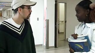 Chocolate skin Hottie gets hardcore 3 way with 2 white cocks