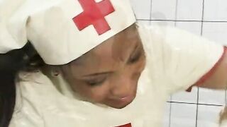 Bro with only his tool exposed gets plowed by 4 nurses