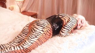 submissive gagged bondaged woman - blonde milf inside spandex