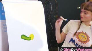 Big Titted blondie fucks her unshaved vagina with cucumber