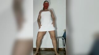 Sexsual bitch dancing inside white nightgown and red Thai lingerie doing striptease