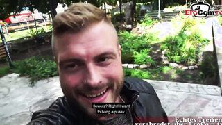 Tattooed german blonde fucks outdoor inside a park during a