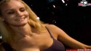 Petite blonde Bitch with silicone boobies gets a belly jizzed