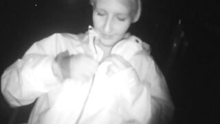 Vulgar 18 Year Old chick Masturbates herself Public inside night