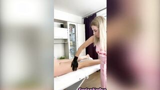 SugarNadya waxes her client's petite legs. Toes bondage