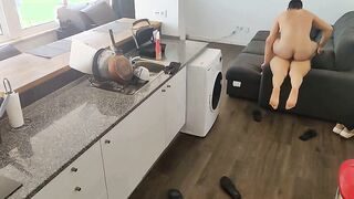 I pounded my maid dressing an apron with anal plug