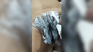 Cindy shaving her bushy twat.