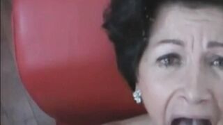 A big cumshot on a sexy granny face