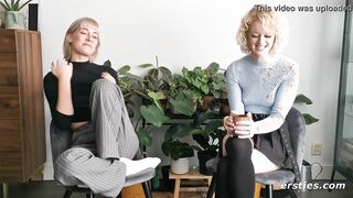 Blonde spoils her crazy hot gf with a toy
