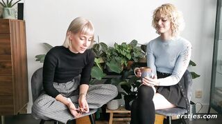 Blonde spoils her crazy hot gf with a toy