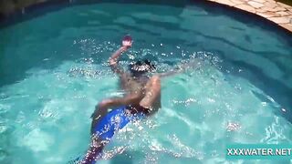 Goddess dark hair hoe Candy swims underwater