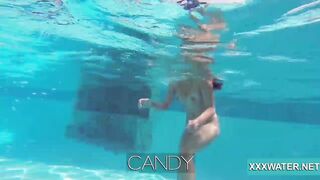 Goddess dark hair hoe Candy swims underwater