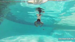 Goddess dark hair hoe Candy swims underwater