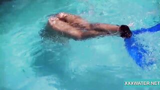 Goddess dark hair hoe Candy swims underwater