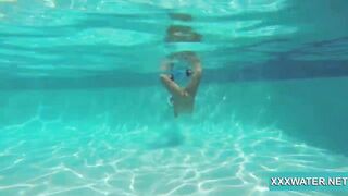 Goddess dark hair hoe Candy swims underwater