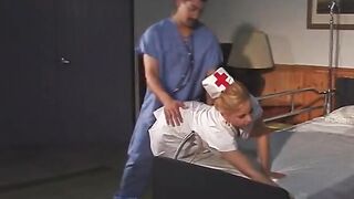Randy doctor gets to pounded a horny blonde nurse on a hospital bed