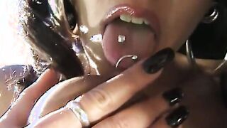 Exotic chinese goddess with big boobies blows stud's creamed penis into the kitchen