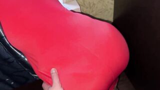 Old lady stretched her booty for her son's penis