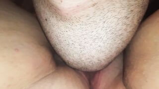 Intense closeup snatch eating - amateur BBW ejaculates from cunilingus