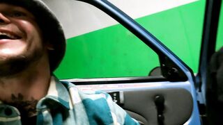 Shy cunt with mouth blows and blows inside the parking lot