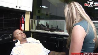 Blonde skank with tiny titties seduce the bbcs and gets
