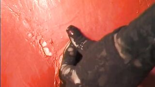 Horny nympho into tight rubber gets seduced by filthy blonde beauty