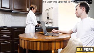 SISPORN. Boring dinner ends for blonde and her stepbro with