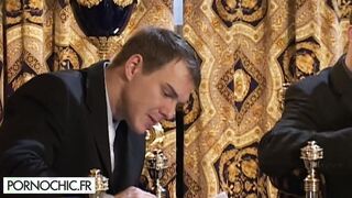 Retro three-way and sodomy with a amazingly hot secretary