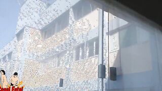 Chubby bushy ex-wife flashing inside front of window