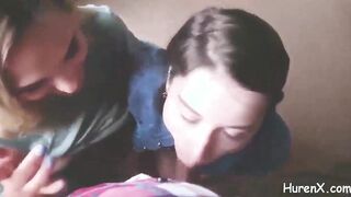 fellatio into three-way blonde and dark haired