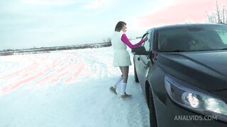 Slim 18yo Goldie Tiny Plowed Rough inside the Snow and
