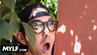 Freaky Neighbour Caught Spying On Stunning Assed Milf Taking A Shower Inside Her Backyard After Sweaty Workout