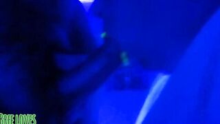 Neon lips head denied cum inside mouth