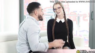 The new adorable and slim blonde assistant