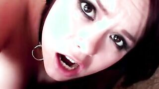 Filthy bimbo gets her pussy screwed with a long dildo while she blows penis