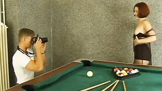 Red blowjob hot blows and fucks 2 Bombshell cocks hardcore on pool table