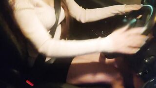 She masturbates inside the vehicle after work and is interrupted by a voyeur who ejaculates