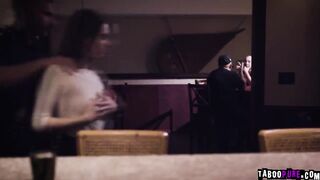 Jill Cassidy dig blowing Charles huge penis under the counter